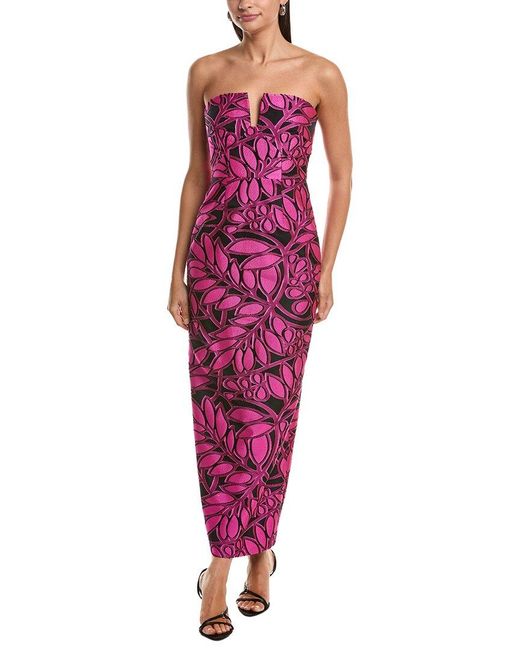MILLY Red Judith Palm Jacquard Midi Dress