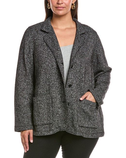 Eileen Fisher Gray Plus Stand Collar Jacket