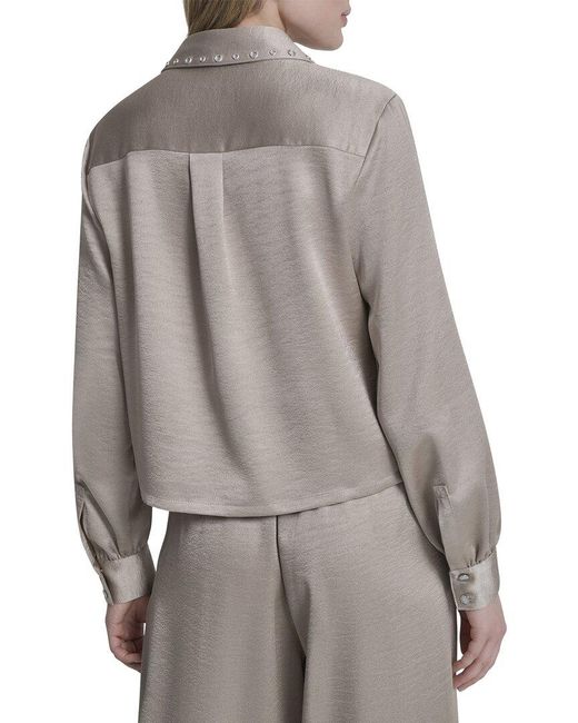 DKNY Gray Stud Collar Y-Neck Shirt