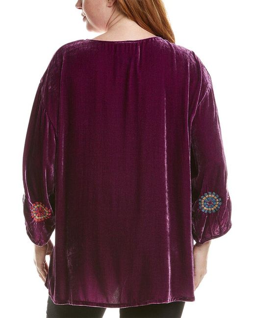 Johnny Was Purple Plus Nikkola Velvet Silk-Blend Tunic