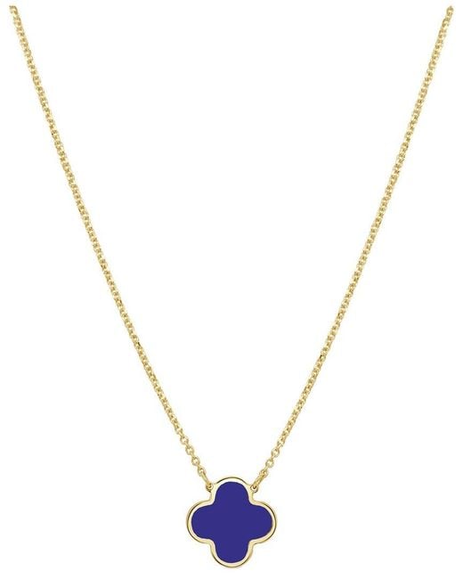 Italian Gold Metallic 14K Lapis Clover Necklace