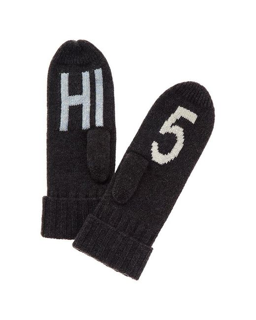 Hannah Rose Black Hi-5 Intarsia Cashmere Mittens