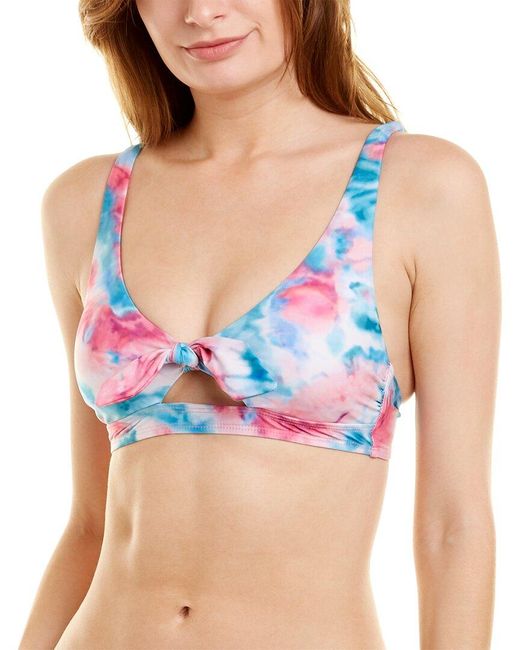 Splendid Blue Tie-Front Banded Halter Bikini Top