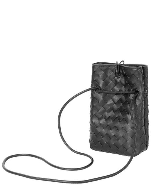 Tiffany & Fred Paris Black Handwoven Leather Mini Bucket Bag