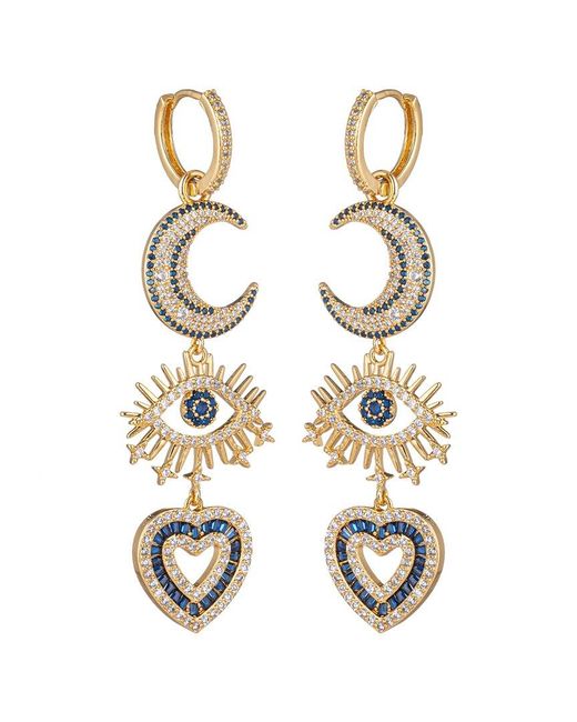Eye Candy LA Metallic Cz Crescent Moon Heart Drop Earrings