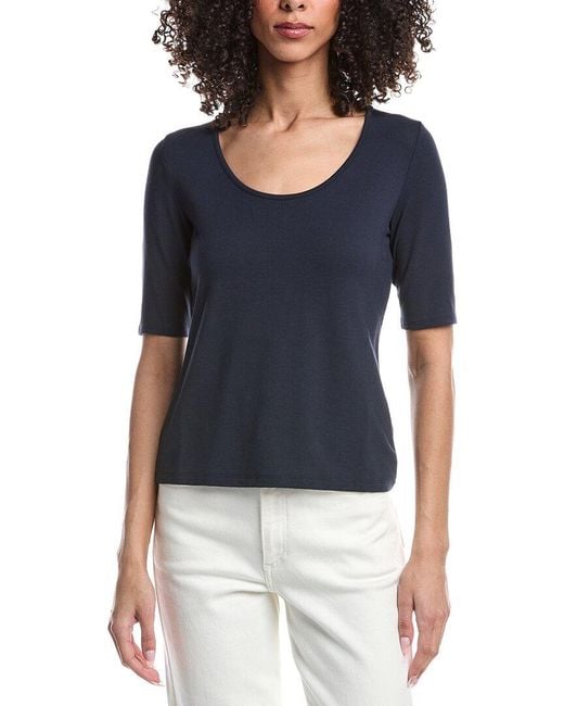 Vince Blue Elbow-Sleeve Scoop Neck T-Shirt
