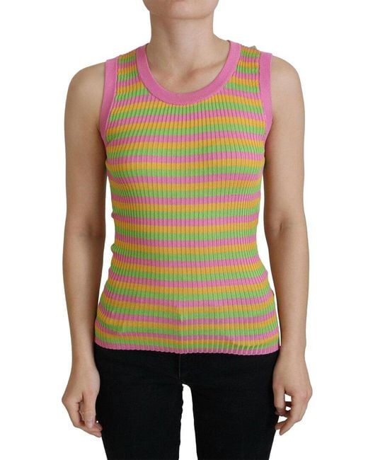 Dolce & Gabbana Green Ribbed Knit Tank Top Tsh8073