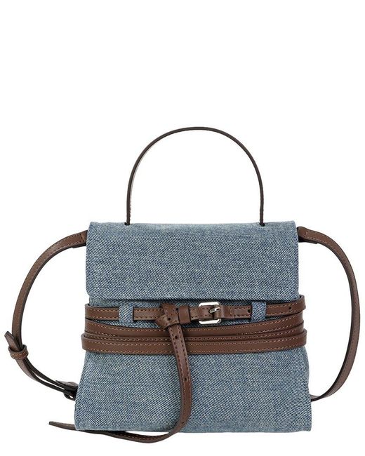 Tiffany & Fred Paris Blue Denim & Leather Belted Mini Satchel