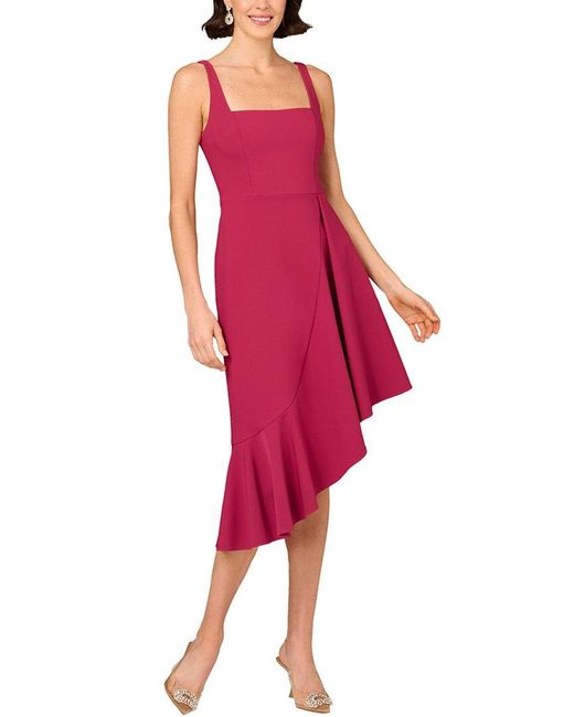 Aidan Mattox Red Solid Midi Dress