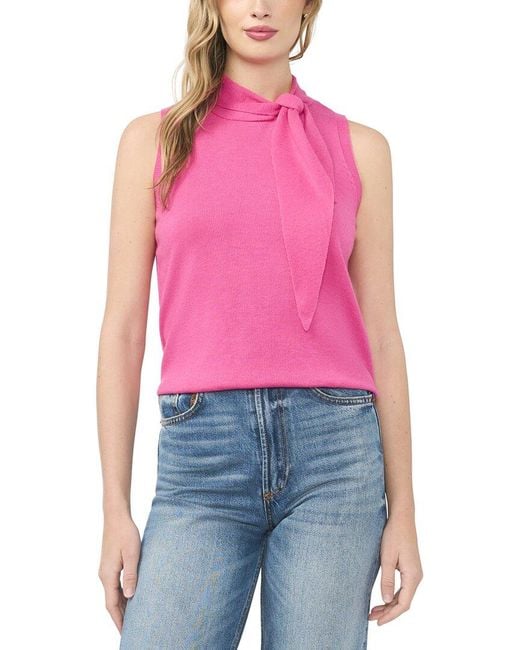 Cece Red Tie Neck Wool-Blend Tank