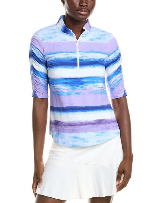 IBKUL Blue Ruched Elbow Length Sleeve Top