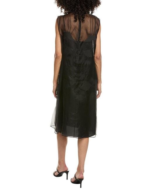 Prada Black Appliqued Silk Organza Midi Dress