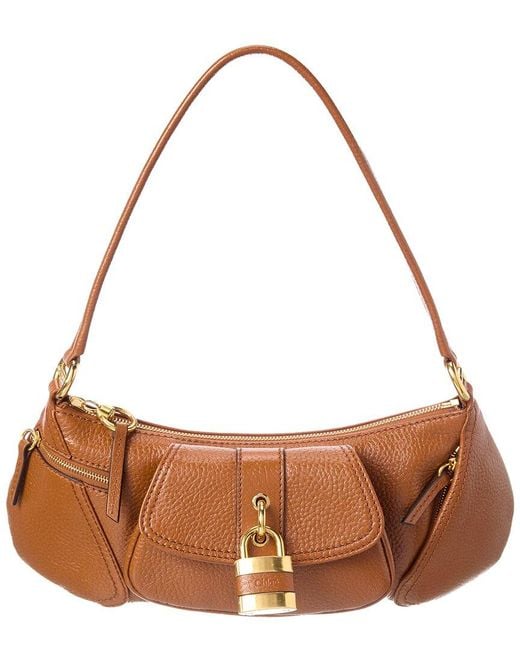 Chloé Brown 99 Logo Leather Shoulder Bag