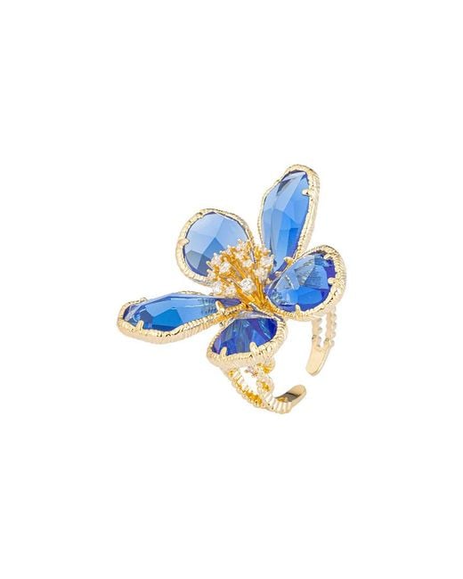 Eye Candy LA Blue Luxe Collection Kobal Cubic Zirconia Crystal Flower Adjustable Ring