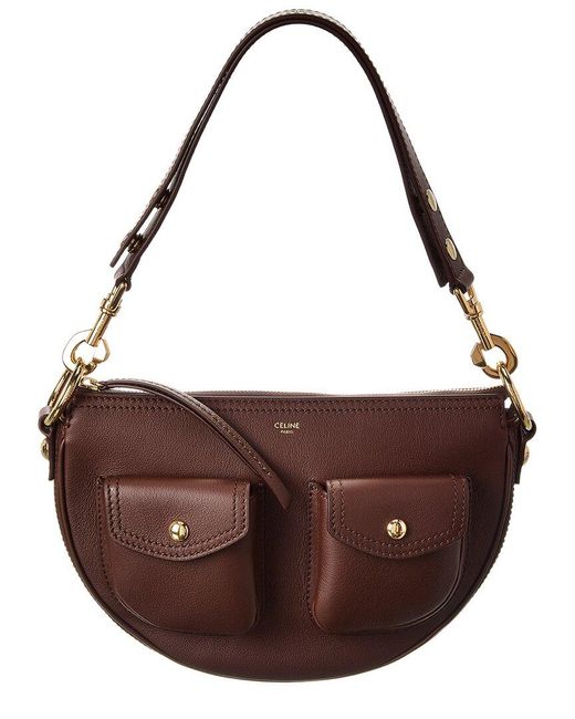 Céline Brown Logo Medium Leather Shoulder Bag