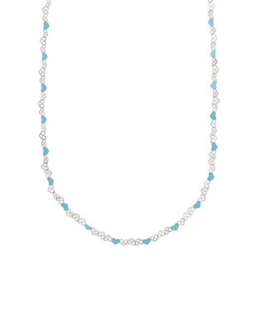 Italian Silver White 14K Plated Hearts Necklace