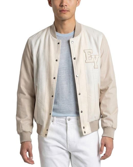Eleventy White Leather-Trim Linen, Wool & Silk-Blend Bomber Jacket for men