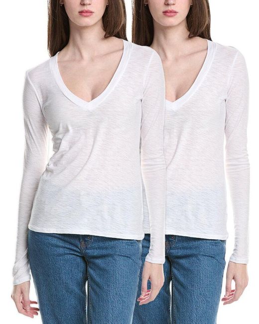 James Perse White 2Pk Relaxed V-Neck T-Shirt