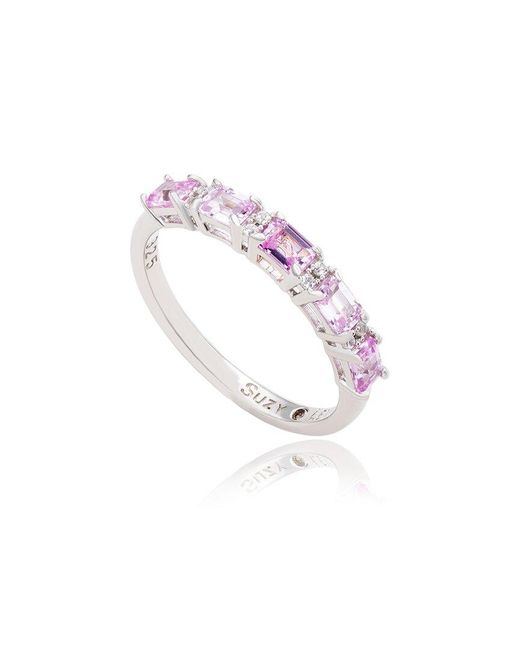Suzy Levian Pink Silver 0.02 Ct. Tw. Diamond & Gemstone Ring