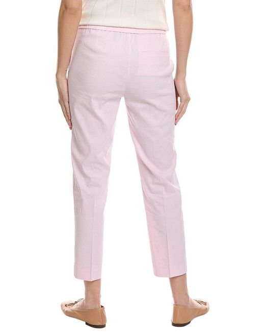 Theory Pink Treeca Linen-blend Pull-on Pant
