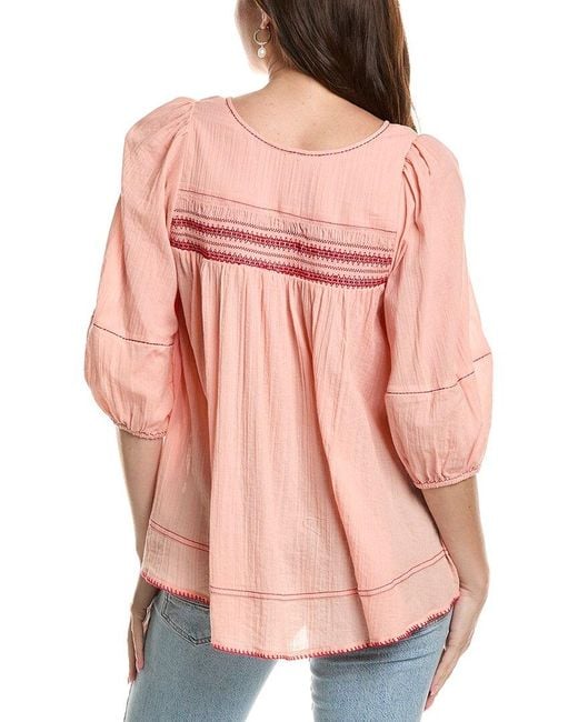 Free People Red Dylan Smocked Tunic