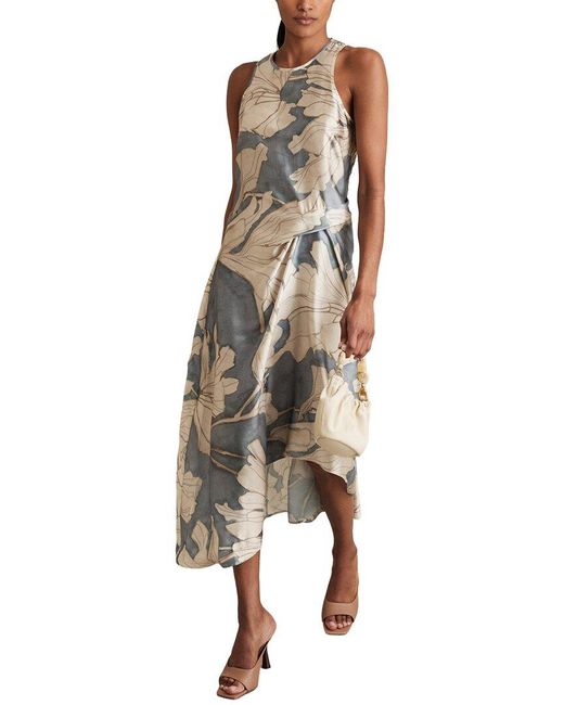 Reiss Natural Mieke Drape Printed Gown