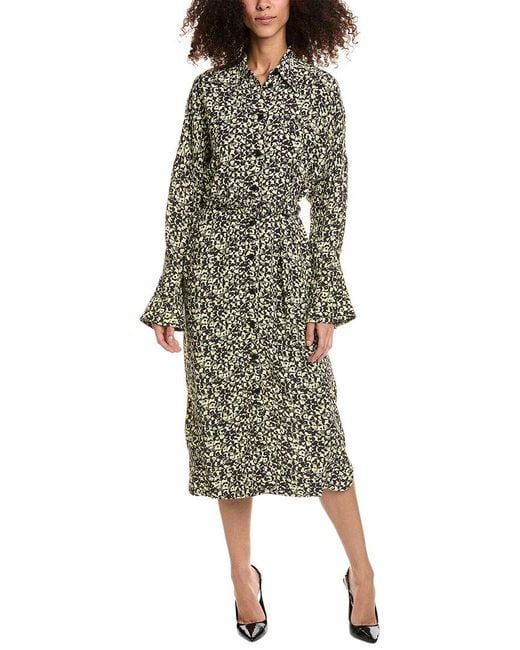 Ganni Green Printed Crepe Shirtdress