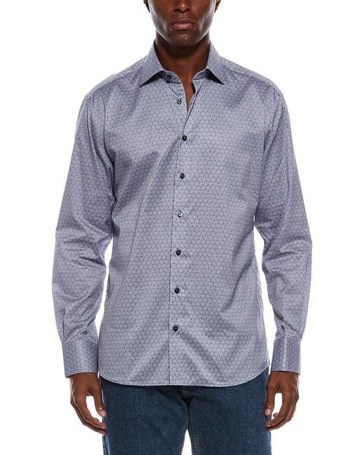 Eterna Blue Printed Twill Modern Fit Shirt for men