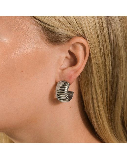 Sterling Forever Metallic Philippa Ribbed Huggie Hoop Earrings