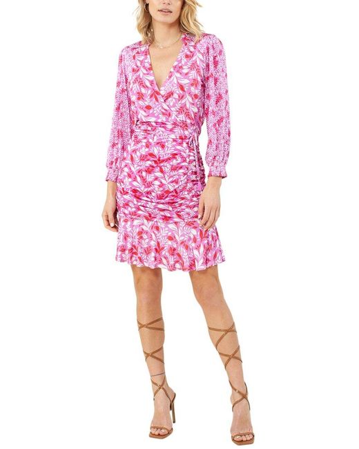 Hale Bob Pink Printed Shirred Dress