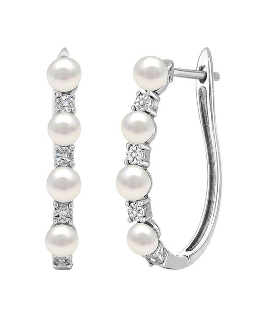 Lab Grown Gemstones White Lab-Grown Pearl & 4Mm Pearl Hoop Earrings