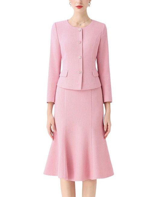 LEBRIN ATELIER Pink 2Pc Cardigan & Skirt Set