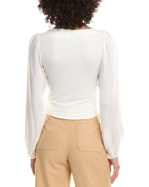 Bella Dahl White Ruched Waist Flowy Sleeve Top