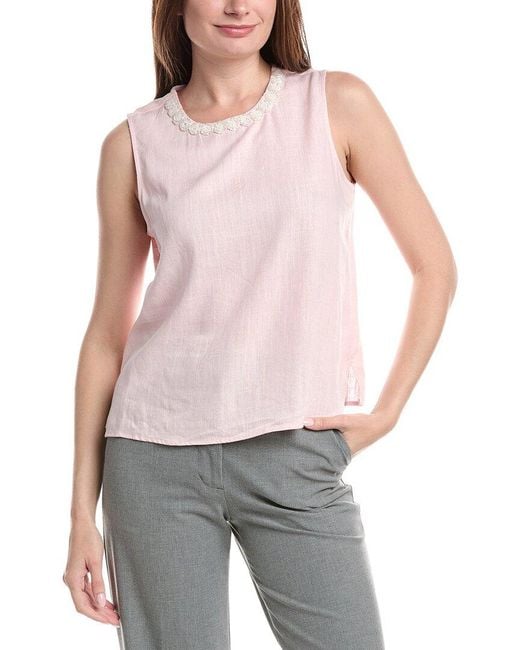 Vince Camuto Purple Sleeveless Crewneck Linen-Blend Blouse