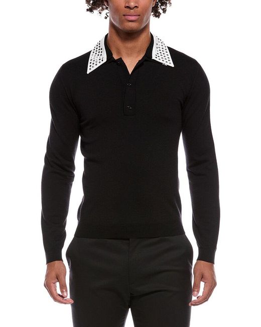 Valentino Black Slim Fit Wool Polo Shirt for men
