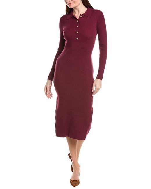 Tahari Red Collar Half Button Down Rib Midi Dress