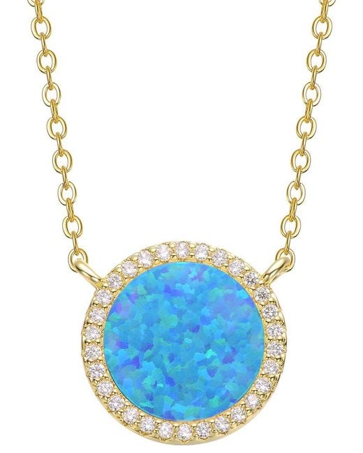 Genevive Jewelry Blue Rachel Glauber 14K Plated Cz Opal Necklace