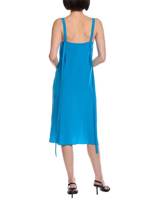 Akris Blue Sleeveless Silk Midi Dress