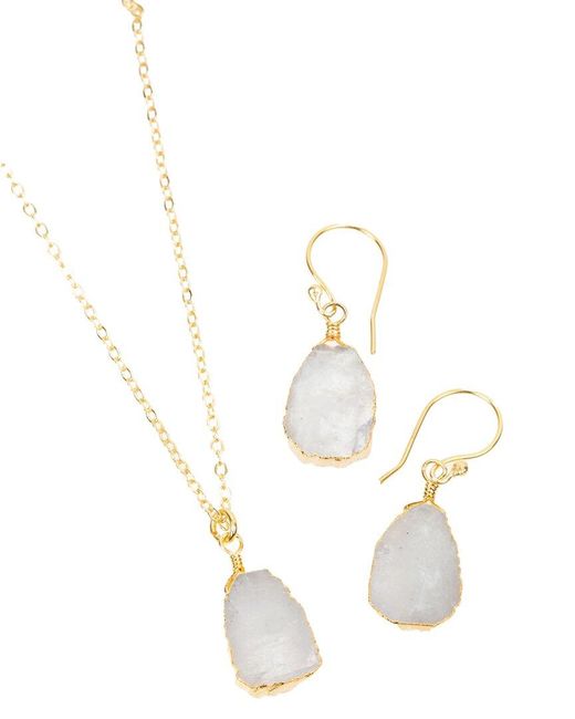 Saachi White 18k Plated Opal Necklace & Earrings Set