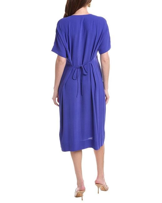 Eileen Fisher Blue V-Neck Silk Dress