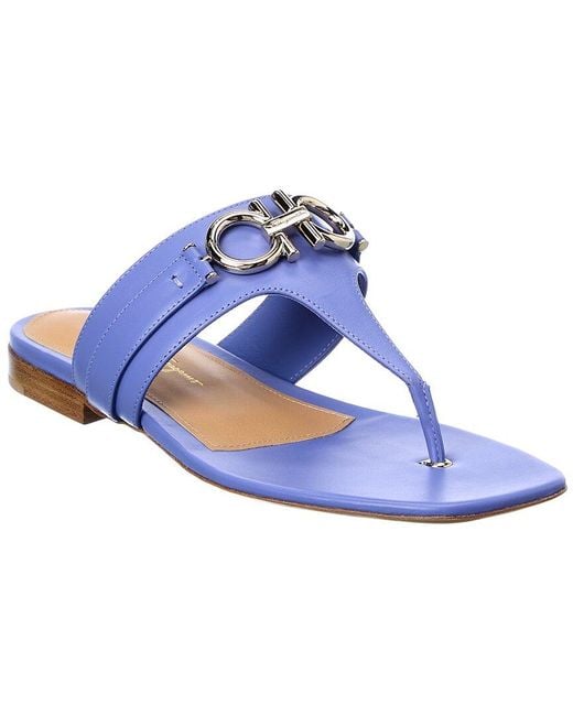 Ferragamo Blue Ferragamo Rikis Leather Sandal