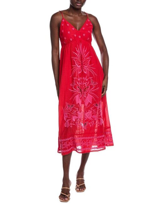 Johnny Was Red Cleo Tea Length Dress
