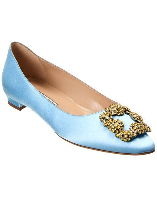 Manolo Blahnik Blue Hangisimu Satin Flat