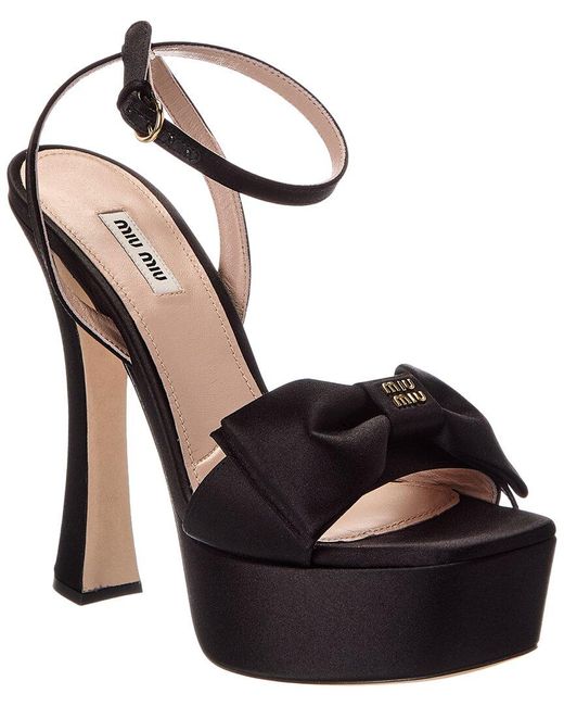 Miu Miu Black Bow Satin Platform Sandal