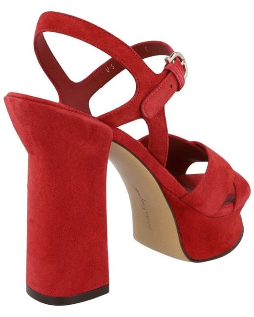 Ferragamo Red Sonya Suede Platform Sandal