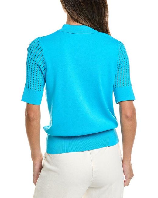 St. John Blue Vertical Stretch Pointelle Stripe Knit Sweater
