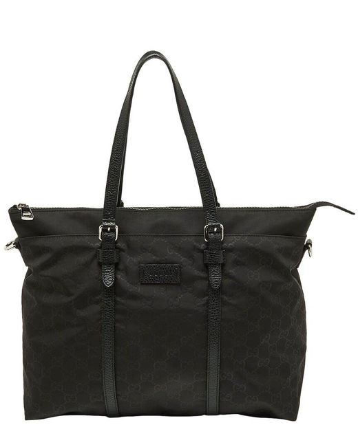 Gucci Black Leather & Nylon Top Zip Tote (Authentic Pre-Owned)