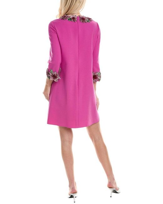 Oscar de la Renta Pink Jewel Neck Wool-blend Dress
