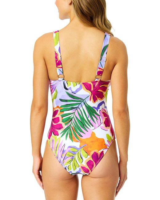 Anne Cole Multicolor V-Neck Ring Front One-Piece