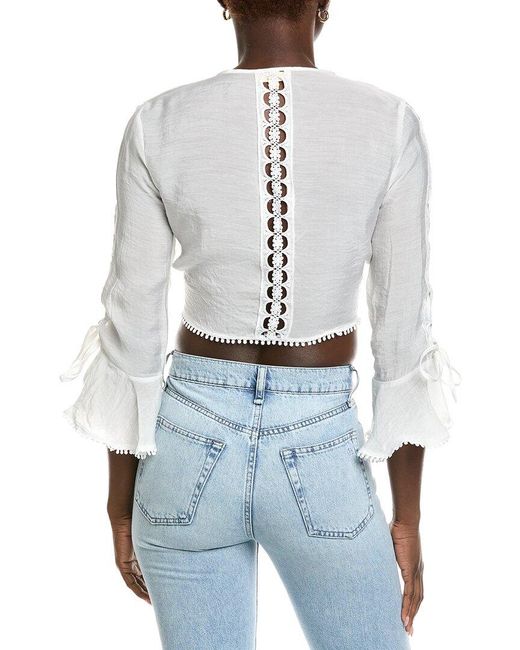 Elan White 3/4-Sleeve Crop Top